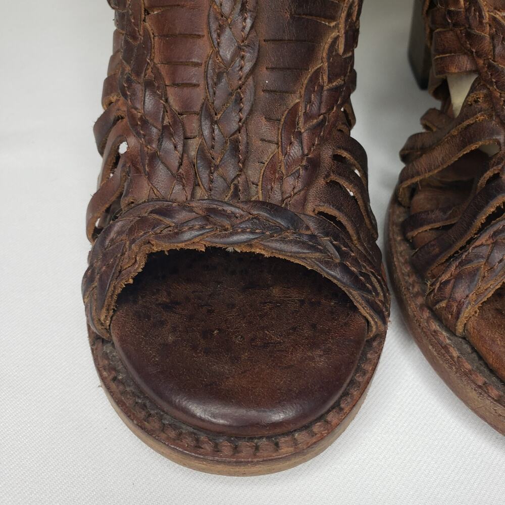 Freebird by Steven Bela Heeled Cage Sandals Boots Brown Leather Sz 7 Distressed - Picture 3 of 16